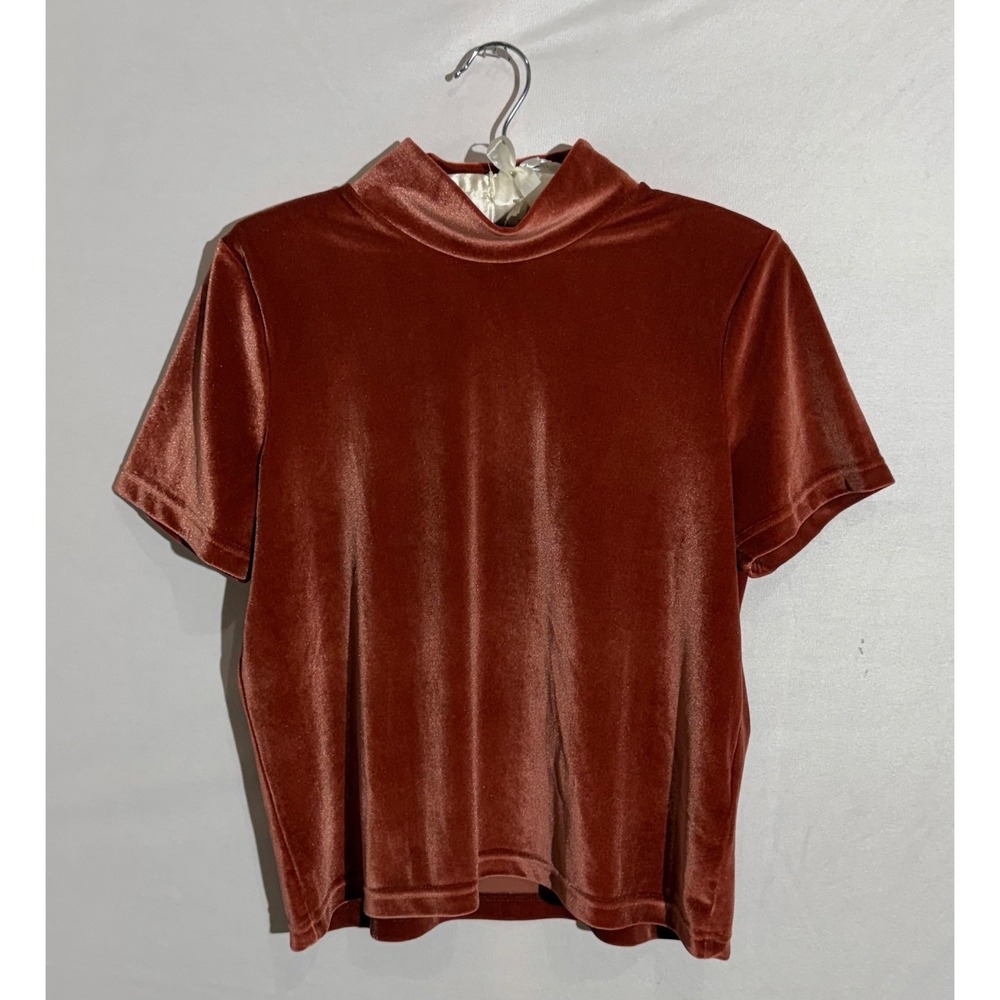 Madewell Velvet "Mockneck" Short Sleeve Shirt -Burnt Orange - NWOT Size Medium